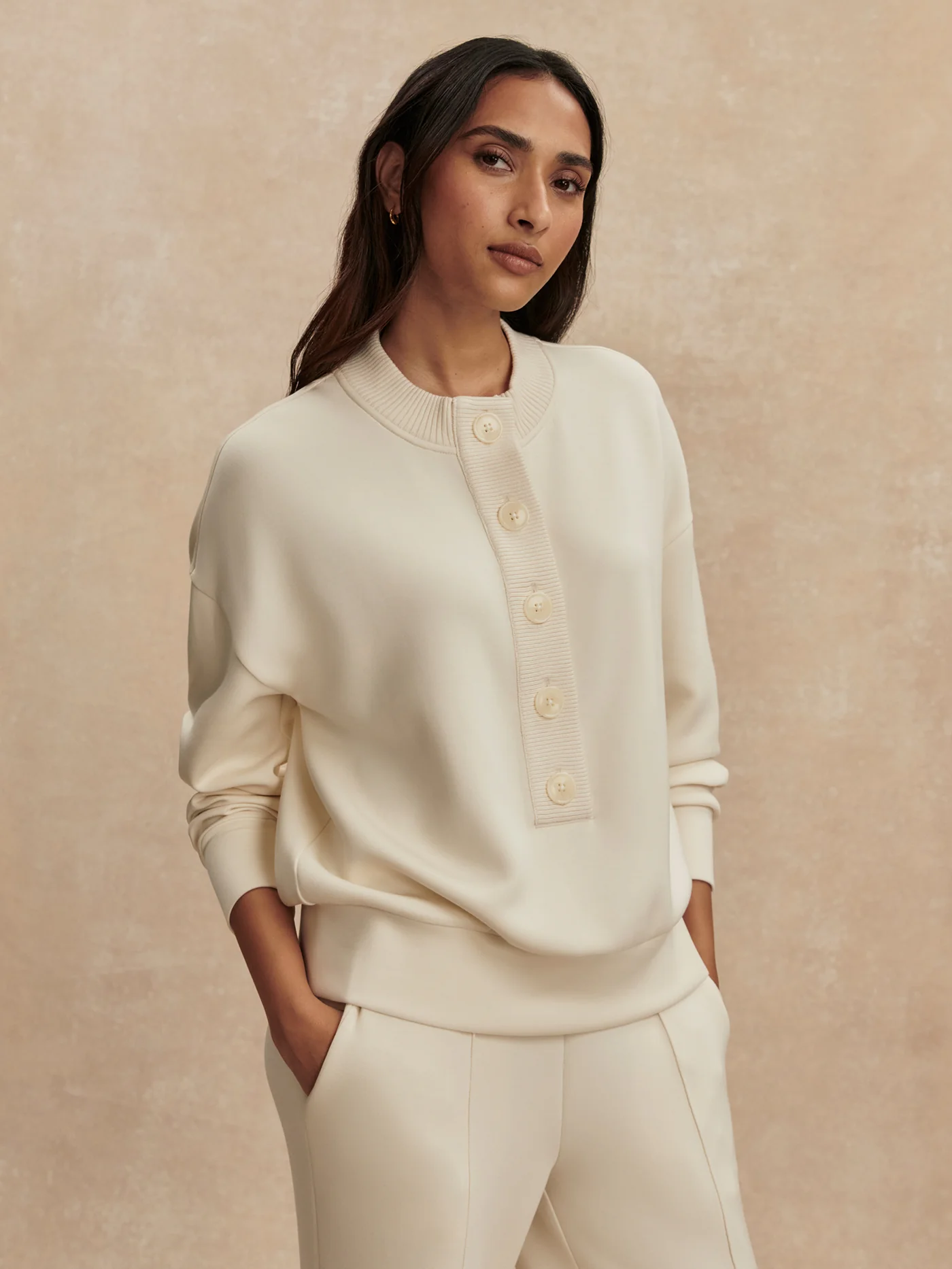 Reena Button Front Sweat